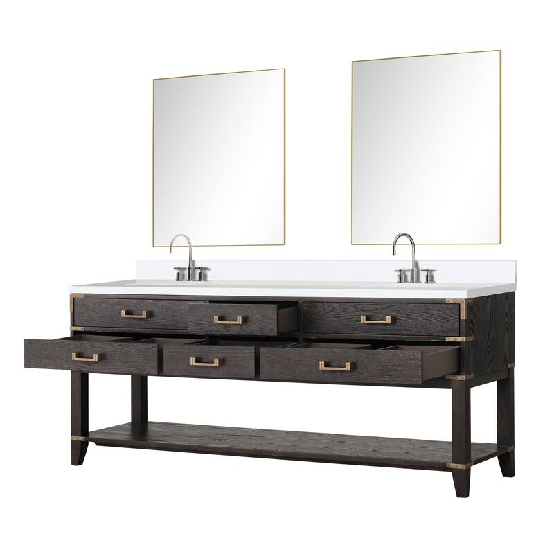 Norwalk 60 in W x 22 in D Black Oak Double Bath Vanity, Cultured Marble Top, Faucet Set, and 28 in Mirrors