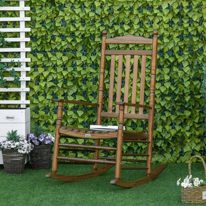 Outsunny Traditional Wooden High-Back Rocking Chair For Porch (Excluding the table)