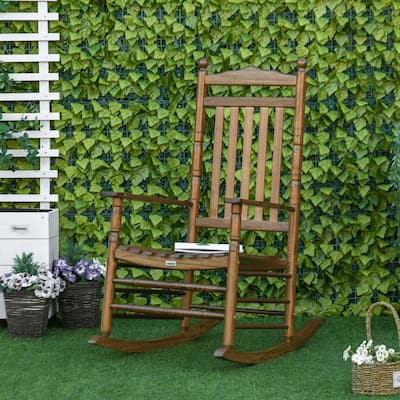 Outsunny Traditional Wooden High-Back Rocking Chair for Porch, Indoor/Outdoor - 26.25" x 34" x 45.75"