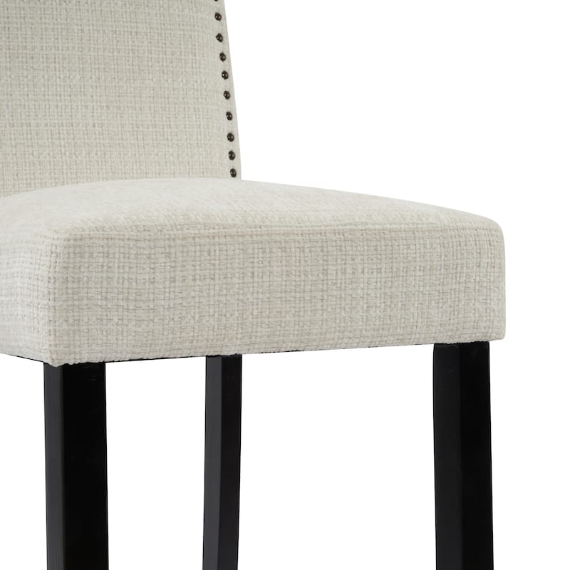 Roomfitters Upholstered Counter Height Barstool Set of 2, Fabric Seat with Rubberwood Legs, Beige