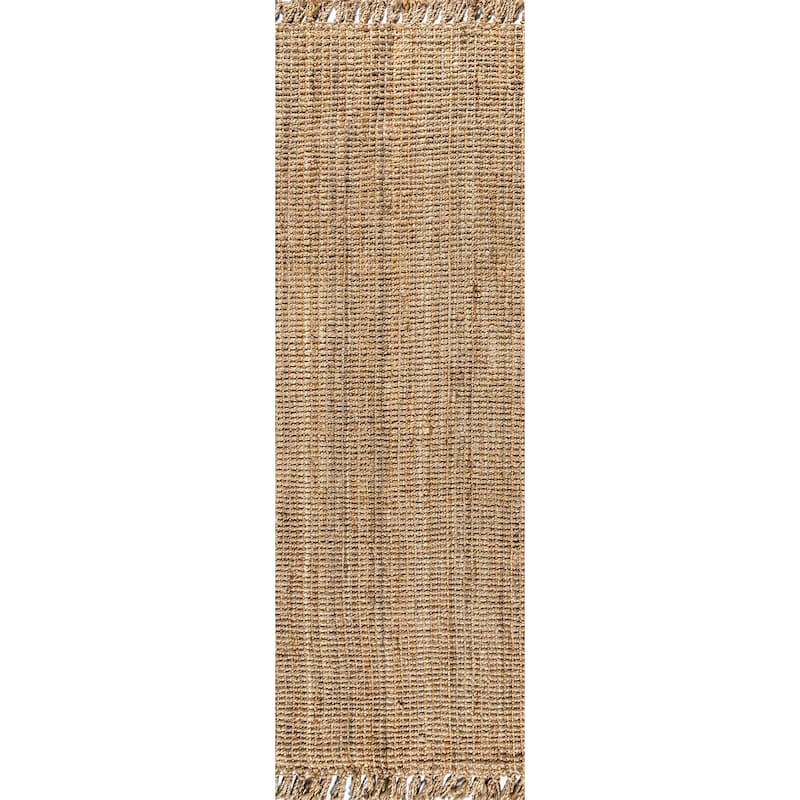 JONATHAN Y Maras Hand Woven Chunky Jute with Fringe Area Rug - 2 X 14 - Natural