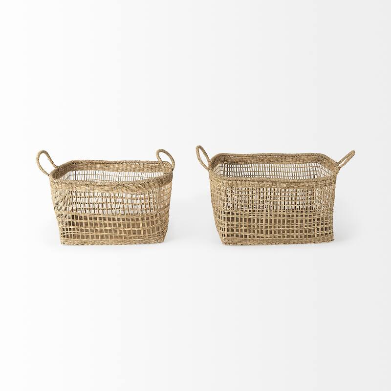 Bellisa 18.5L x 14.6W x 11.0H (Set of 2) Medium Brown Seagrass Rectangular Basket W/ Handles
