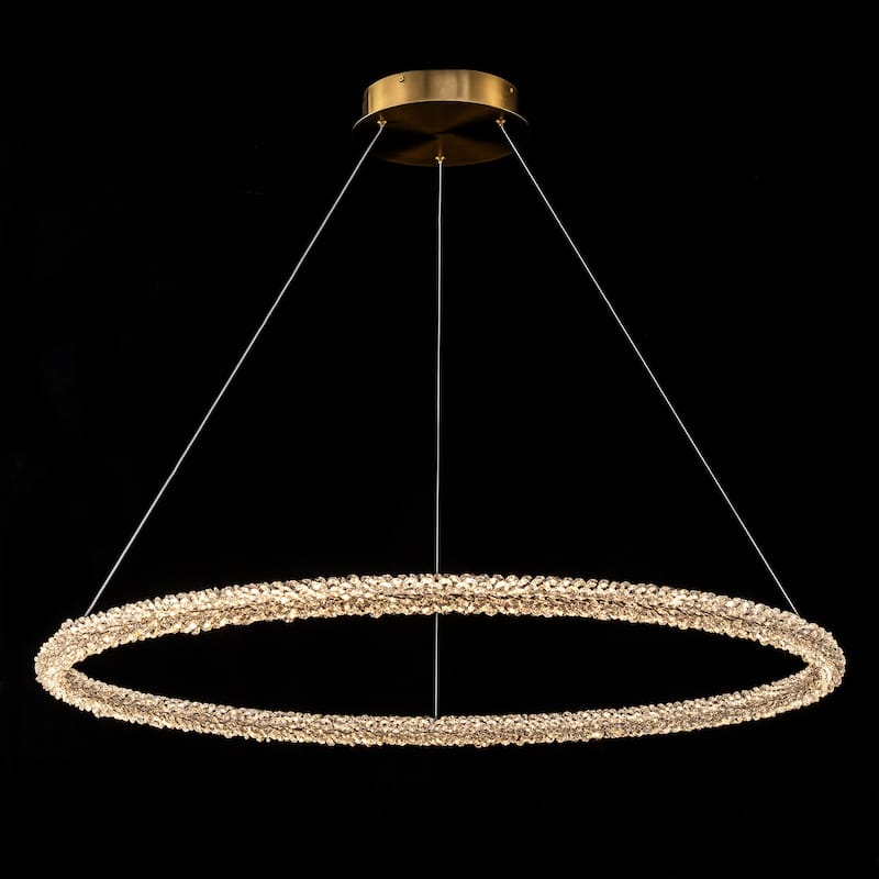 Modern Gold Crystal LED Chandelier, Dimmable Ring Light