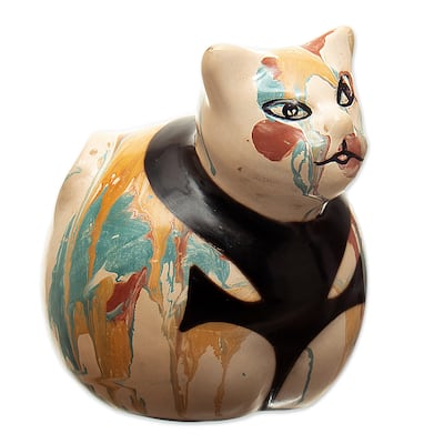 Novica Handmade Feline Colors Ceramic Statuette