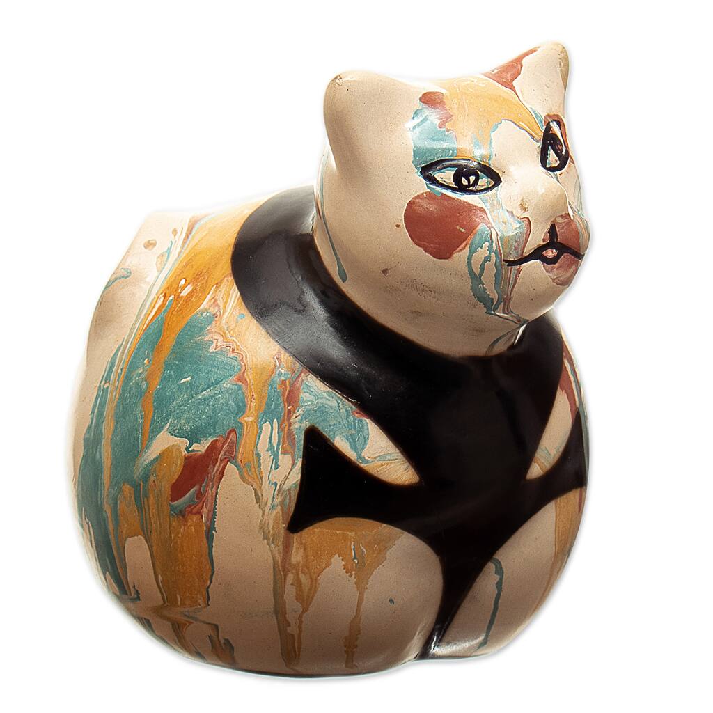 Novica Handmade Feline Colors Ceramic Statuette