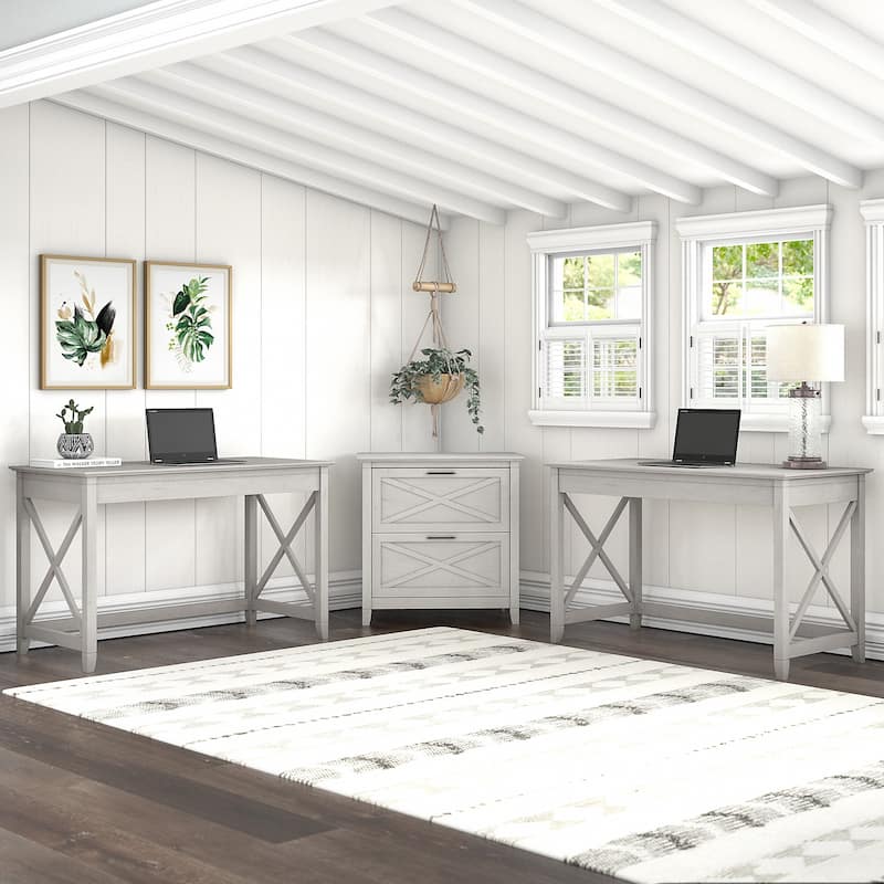 Key West 2 Person Desk Set with Lateral File Cabinet by Bush Furniture