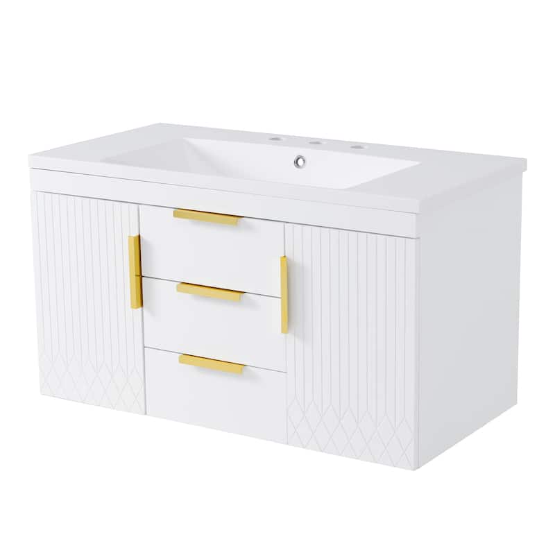 72'' Wall Mounted Bathroom Vanity, Floating Bathroom Storage Cabinet With 2 Drawers, Solid Wood Bathroom Cabinet