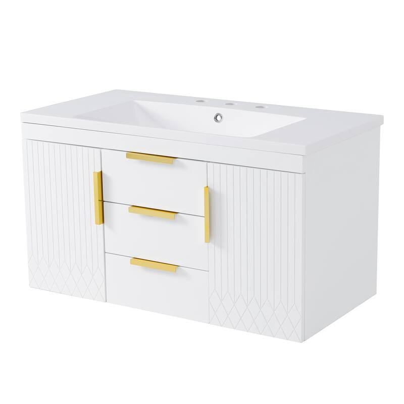 GDFStudio - Danford Modern Floating Double Bathroom Vanity Set with Resin Sink & Soft-Closing Doors - 72'W