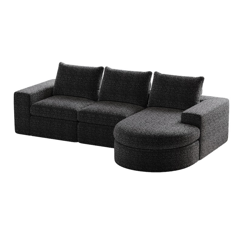 Chenille Cloud Deep Seat Couch L-shape Sectional Sofa w/ Curved Chaise