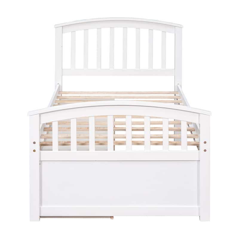 Twin Size Solid Wood Platform Storage Bed with 6 Drawers, White