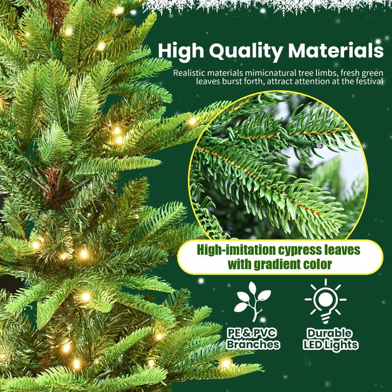 4ft Christmas Tree with 100 Warm White LED Lights, 298 PE+PVC Tips, Auto-Unfold Memory Wire, Hinged Structure & Metal Stand