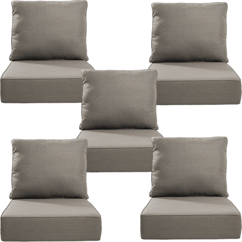 22" W x 24" D x 6" T Water & Fade Resistant Outdoor Lounge Chair Replacement Cushion Set - 5 Sets - Gray