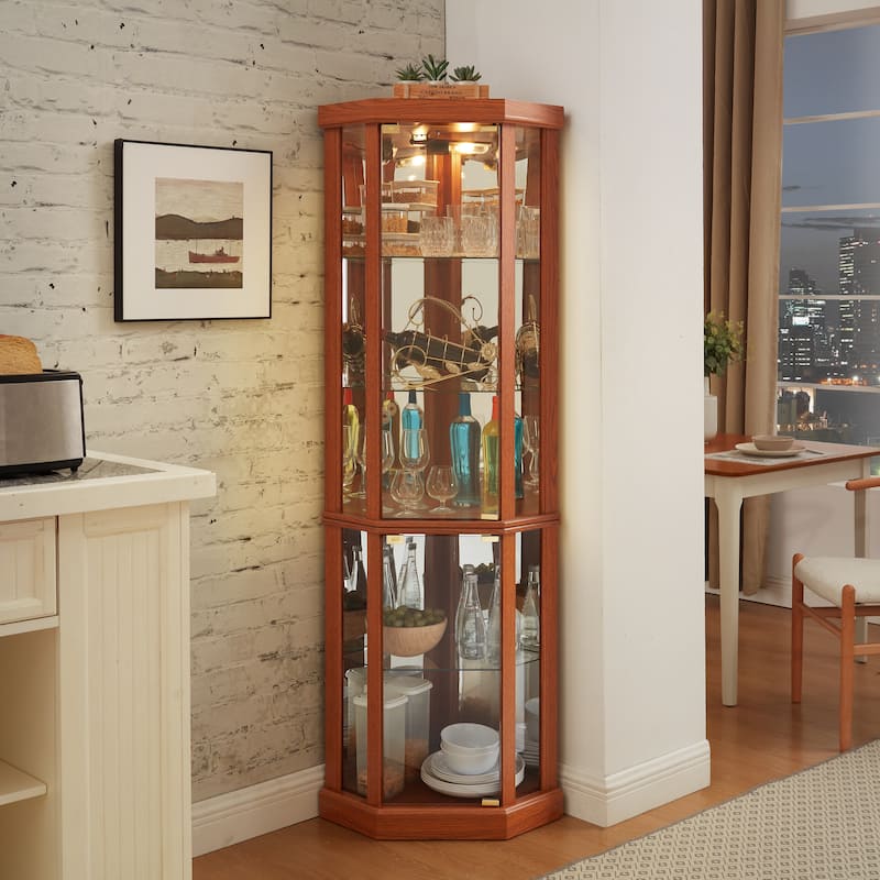 Corner Lighted Curio Cabinet Corner Glass Cabinet Lighted Curio Cabinet Display Case,Antique collection