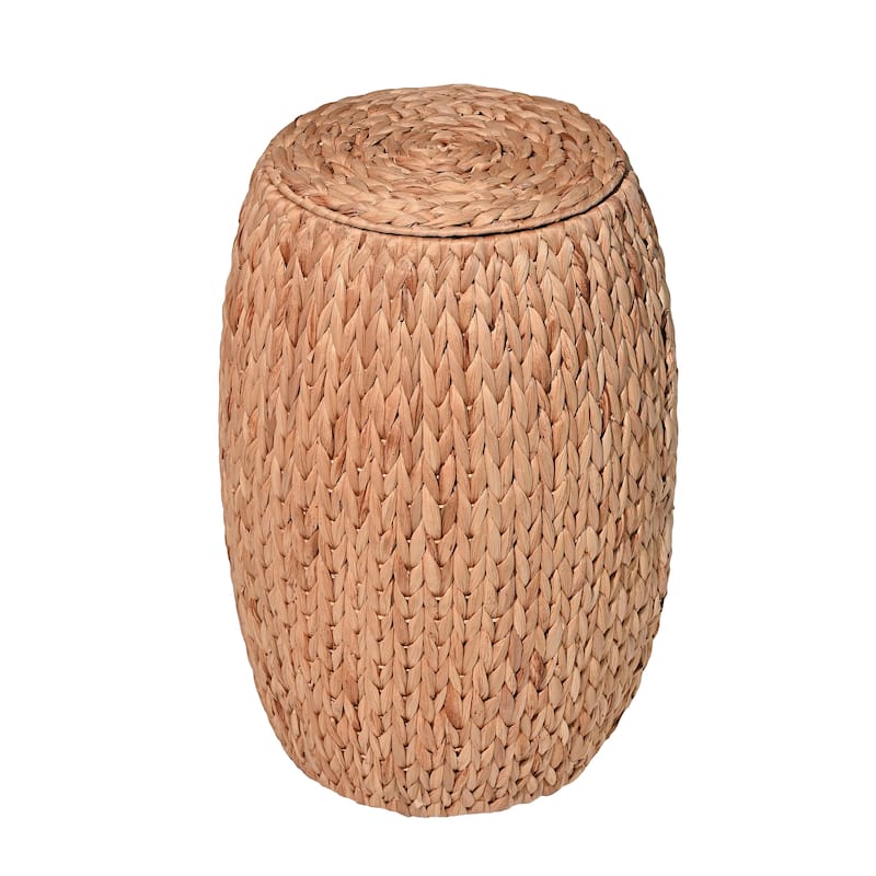 happimess Bohemian Handwoven Hyacinth Barrel Storage Stool with Lid