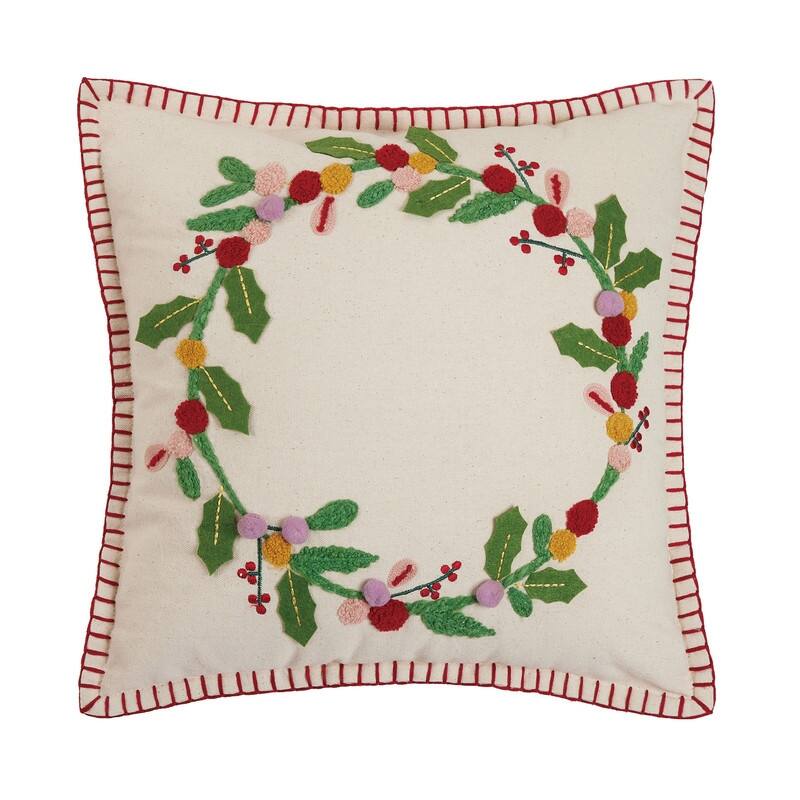 Boho Holiday Pillow Collection - Wreath Multi - 16 x 16 - Floral