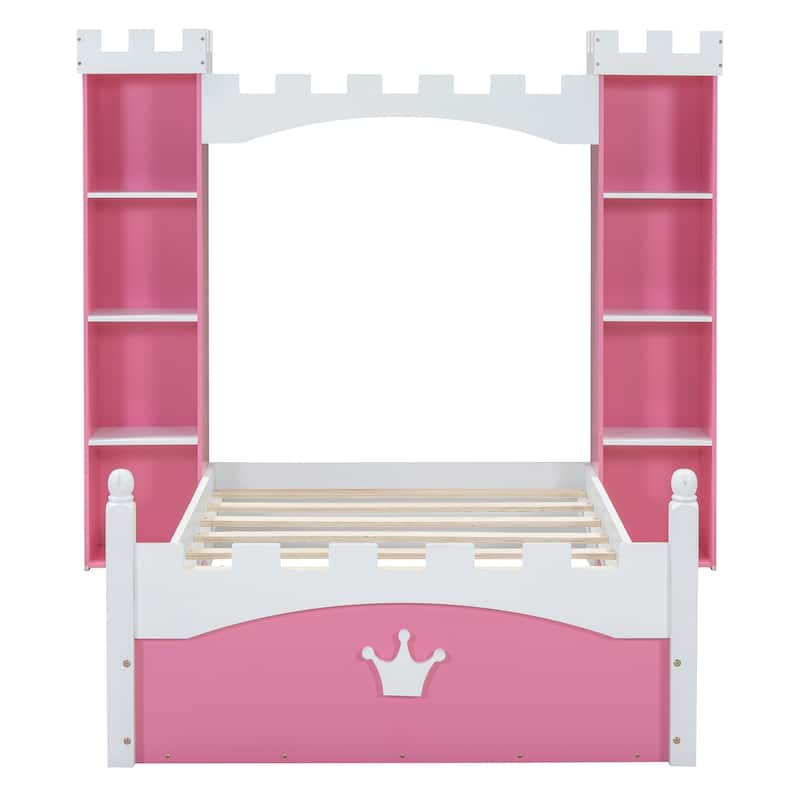 Twin Size Castle-Shaped Bed with Storage Shelf