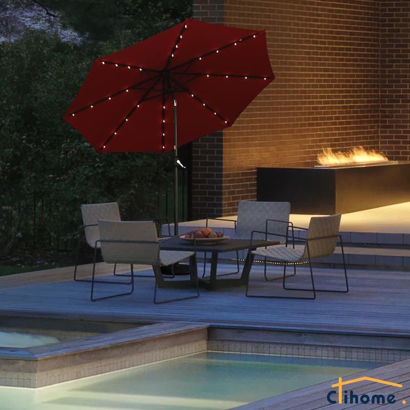 Clihome 9-Ft Outdoor 32 LED Solar Market Umbrella with Tilt & Crank(Without Stand)