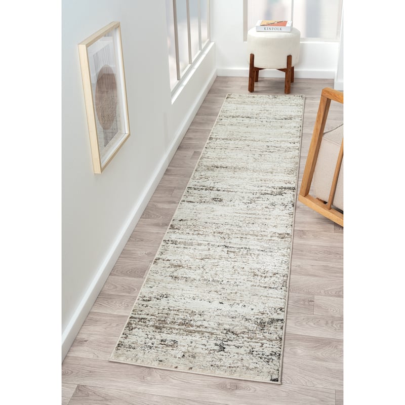 Bailey Transitional Abstract Gray/Beige Performance Indoor Area Rug by Sevita - 2' x 10'