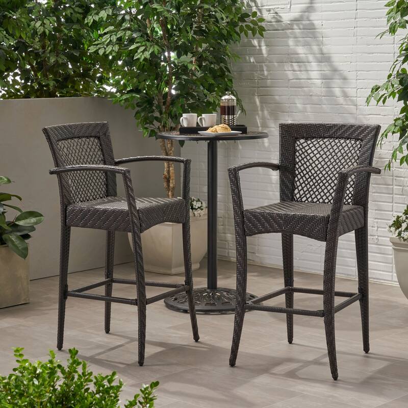 Set of 2 Wicker Bar Stool, Outdoor Curved High Chair, Patio Cafe Counter Stool, Bistro Bar Chair, Dining Chair, Island Chair