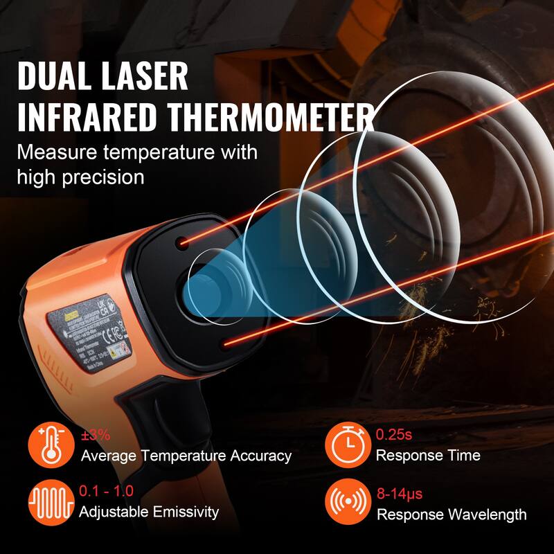 Infrared Thermometer with Adjustable Emissivity for Metal Smelting/Cooking/Pizza Oven/Engine(Not for Human)