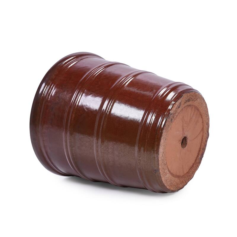 Handmade Glazed Ceramic Planter Set of 3, 16/13/10 Inch Diameter, Horizontal Rib Design