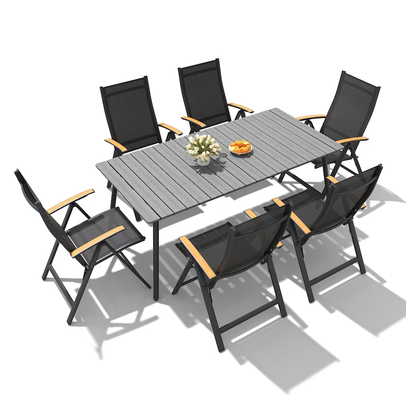 7/9-Piece Outdoor Patio Dining Set Aluminum Rectangular Dining Table and Folding Chairs