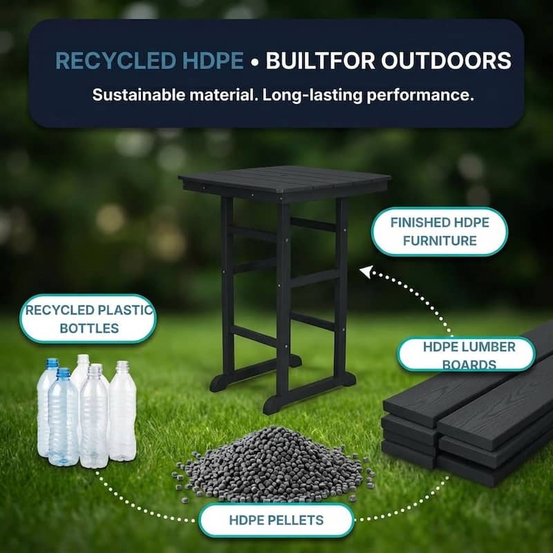 HDPE Poly Lumber Bar Height Patio Table, All-Weather Outdoor High Top Bistro Table, Slatted Top, Easy Assembly