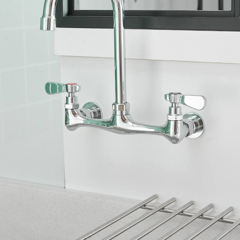 Double-Handle Wall Mounted Swivel Kitchen Faucet