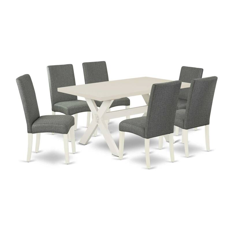 7-Piece Dining Set - Rectangular Table with 6 Parsons Chairs, Modern Hardwood Dining Room Furniture - 60