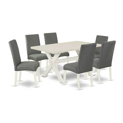 HomeStock 7-Pc Rectangle Natural Oak Finish Solid Wood Top Dining Table with 6 Parson-Chairs