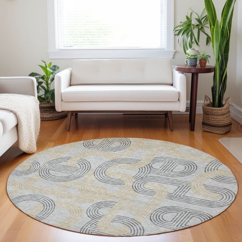 Machine Washable Indoor/ Outdoor Contemporary Geo Chantille Rug