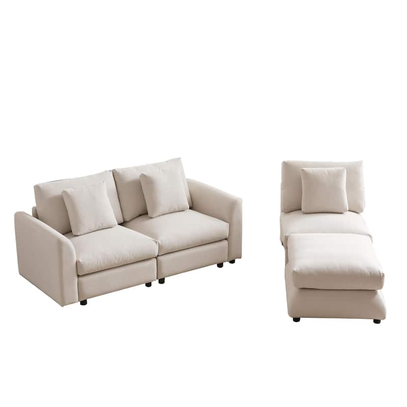 102.2" Fabric L-Shaped Modular Sofa with Ottoman, 3 Cushions & 3 Pillows - Convertible Sleeper Sofa