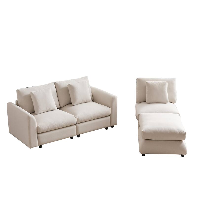 Modern Modular L-Shaped Sectional Sofa with Ottoman, 3 Cushions and 3 Pillows for Living Room
