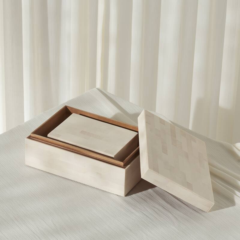 SAFAVIEH Home Sabi Antique Ivory/Faux Bone Resin Decorative Box Set of 2