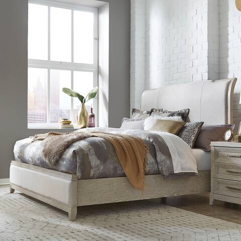 Belmar Washed Taupe & Silver Champagne Queen Upholstered Bed