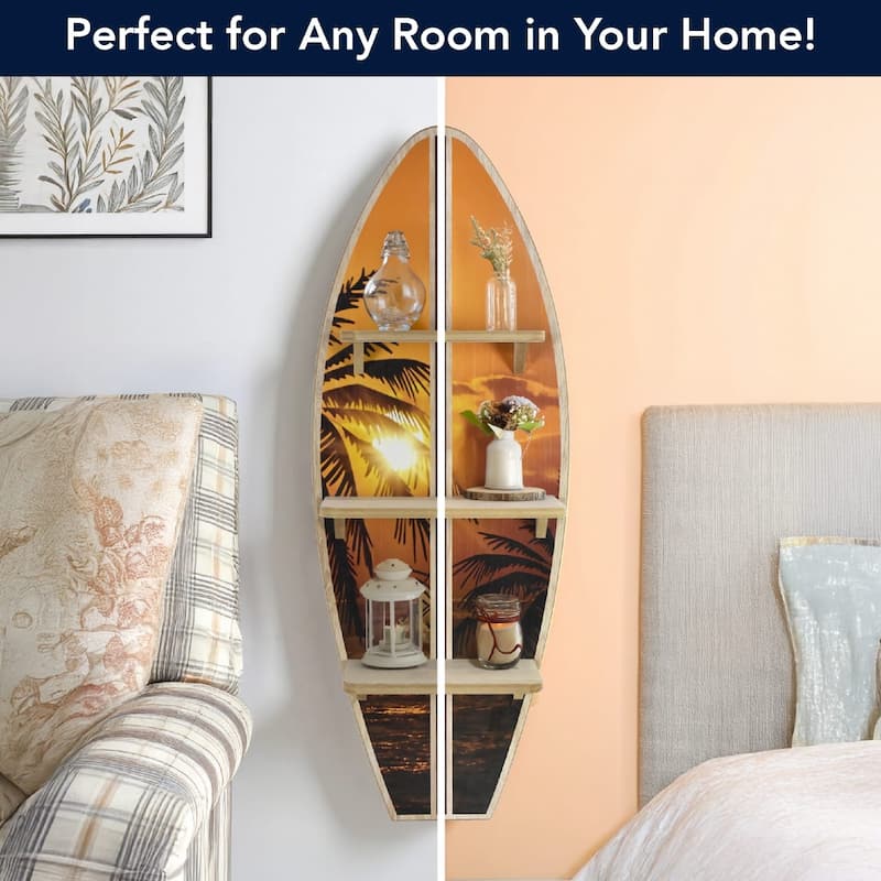 American Art Decor Surfboard Wall Shelf Coastal Beach Themed Decorative Wall Art Storage for Home or Office