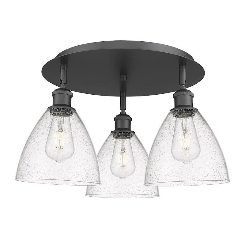 Innovations Lighting Bristol Glass - 3 Light 19" Flush Mount - Seedy/Matte Black
