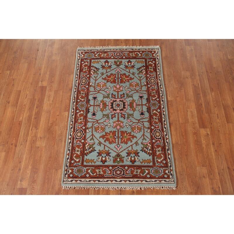 Light Blue Floral Oushak Oriental Accent Rug Handmade Wool Carpet - 3'0"x 4'11"