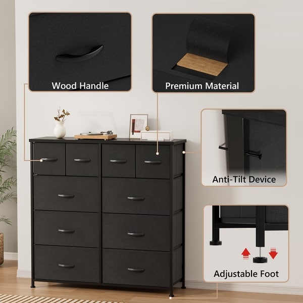 Furniwell 10 Drawer Fabric Dresser Chest of Drawer Cabinet, Black - Bed  Bath & Beyond - 38394071