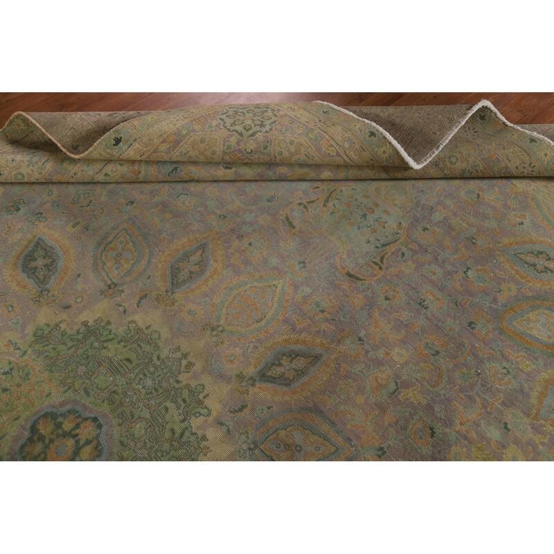 Hand Knotted Oriental 100% Wool Carpet Traditional Floral Purples Tabriz Area Rug - 12' 11'' X 9' 9''