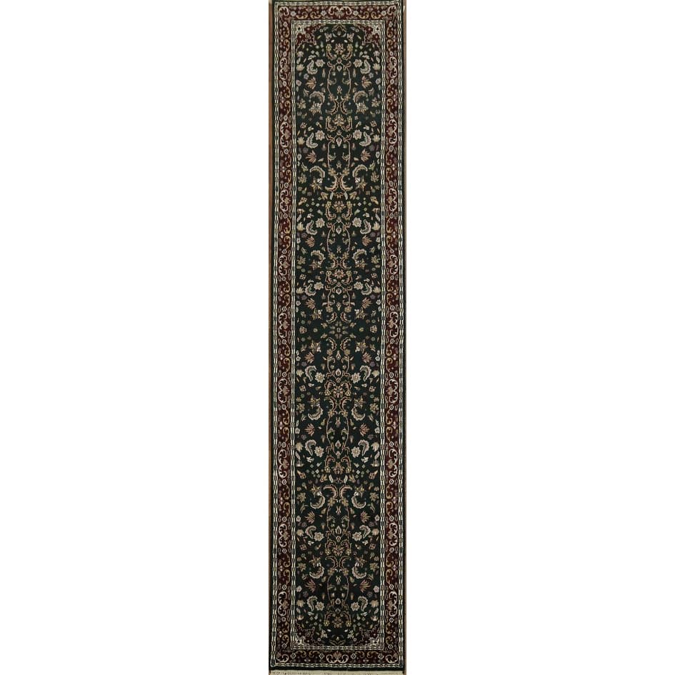 Hand Knotted Oriental 100% Wool Carpet Traditional All-Over Multi-Colored Kashan Runner Rug - 11' 11'' X 2' 5''