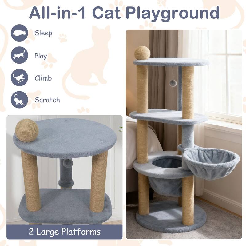 Gymax 48'' Tall Cat Towel w/Cat Nest Scratching Posts Ball Top Perch