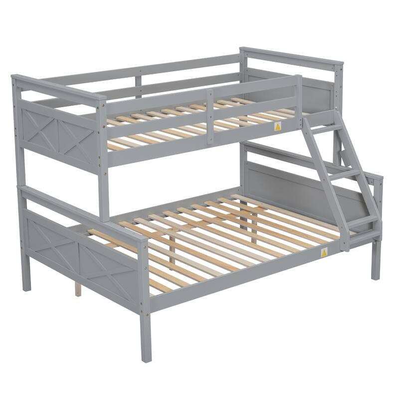 Space-Saving Twin Over Full Bunk Bed with Ladder and Safety Guardrail, Gray