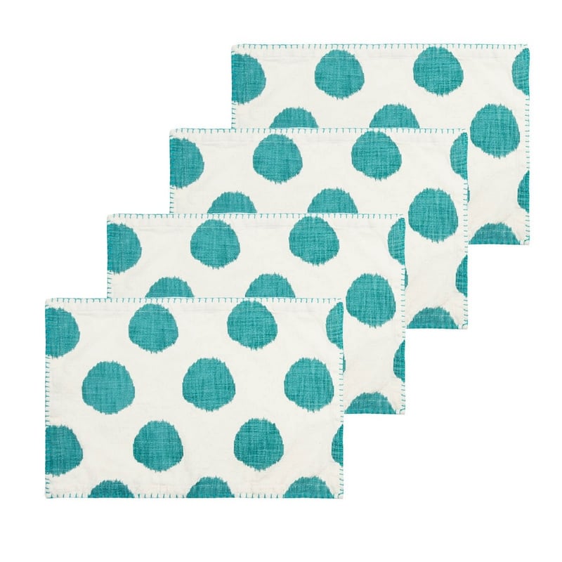 Dot Cotton Placemat Set of 6 - Machine Washable - Lagoon - Set of 4 - Set of 4