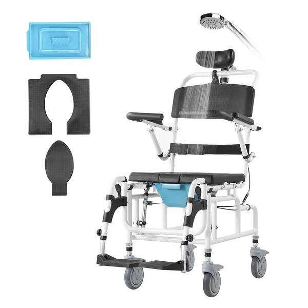 Shower Wheelchair, 17.5in Width Aluminum Alloy Bathroom Wheelchair for Inside Shower,300 lbs Capacity Shower Transport Chair