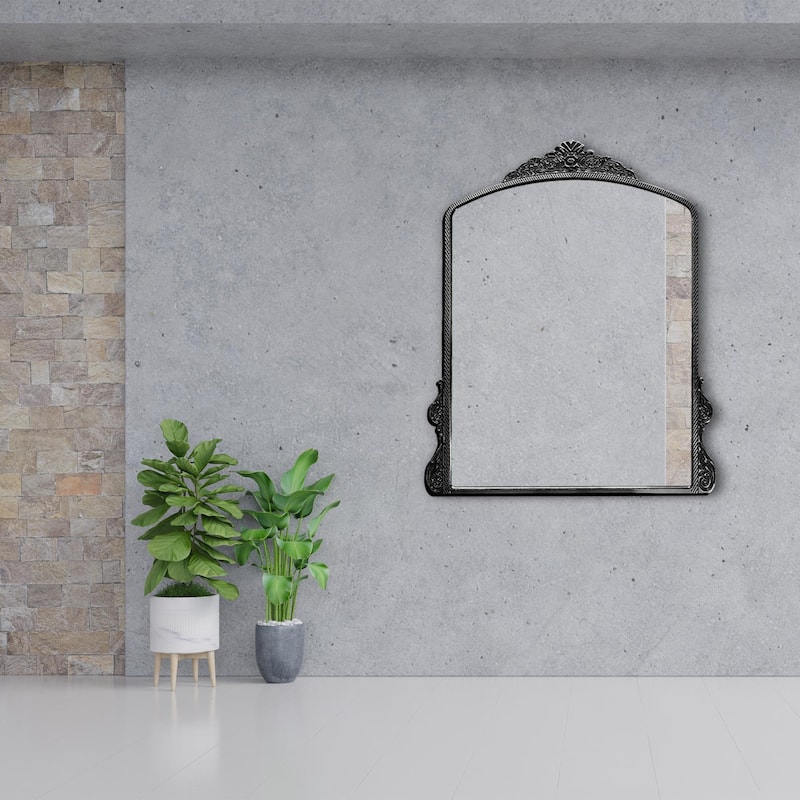 French Style Large Gold Mirror, Wood Frame Mirror - 41" W x 35" H - Antique Black