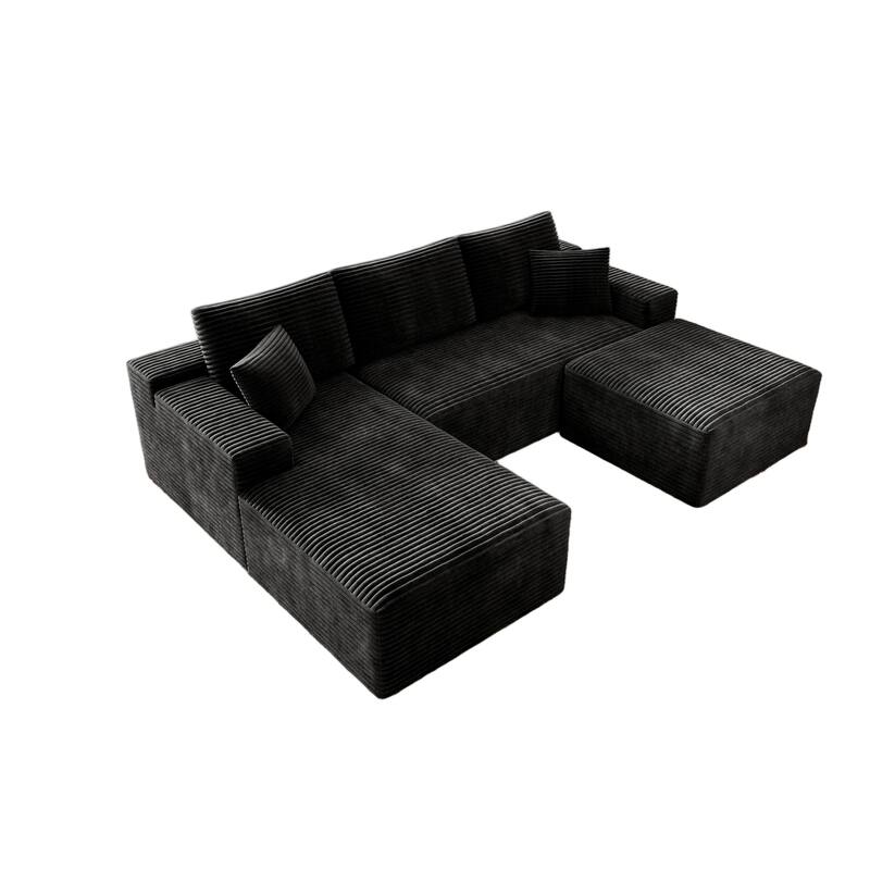Roomfitters 104.3" Modular Sectional Sofa, 3-Piece Compressed Cloud Couch, No Assembly Required, Plush Corduroy, Black