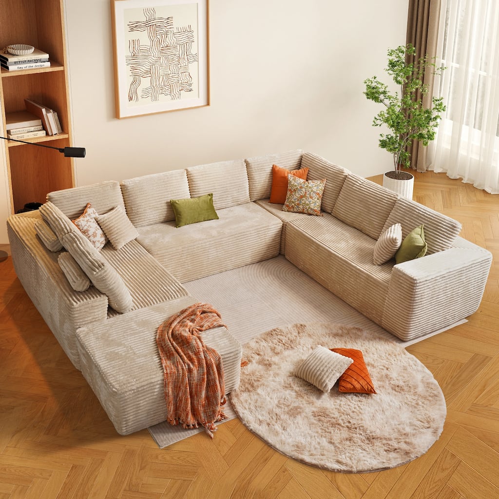 HOOOWOOO Modular Plush Upholstered Sectional Sofa with Ottoman