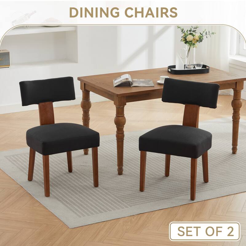 064-Set Of 2 Linen Fabric Modern Armless Dining Chairs With Curved Backrest And Solid Wooden Legs For Dining Room Living Room