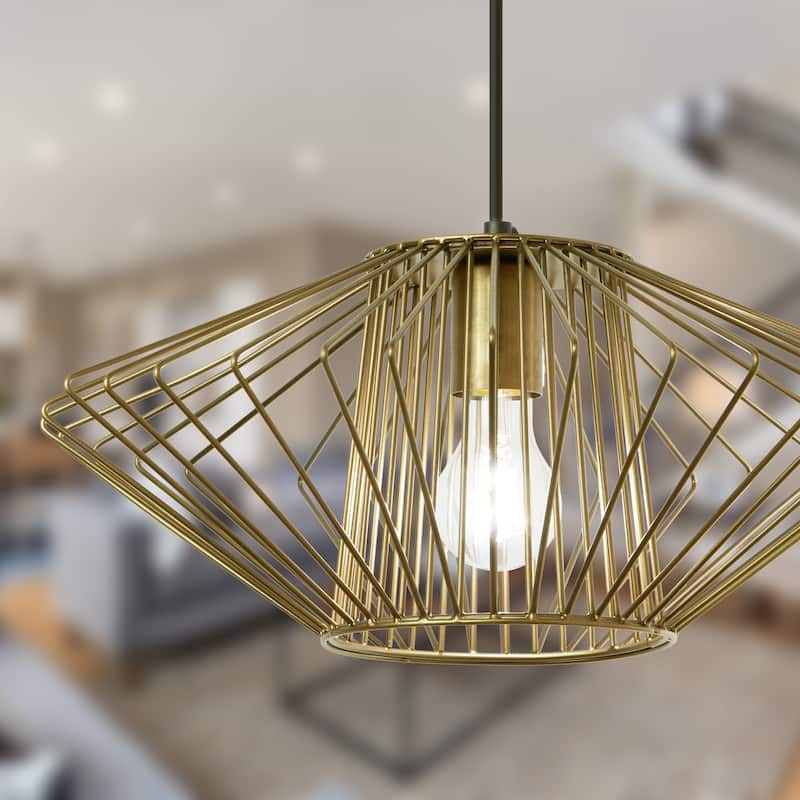 Adeline River of Goods Gold Metal 16.5-Inch Pendant Light with Adjustable Hanging Cord - 16.5" x 16.5" x 69"